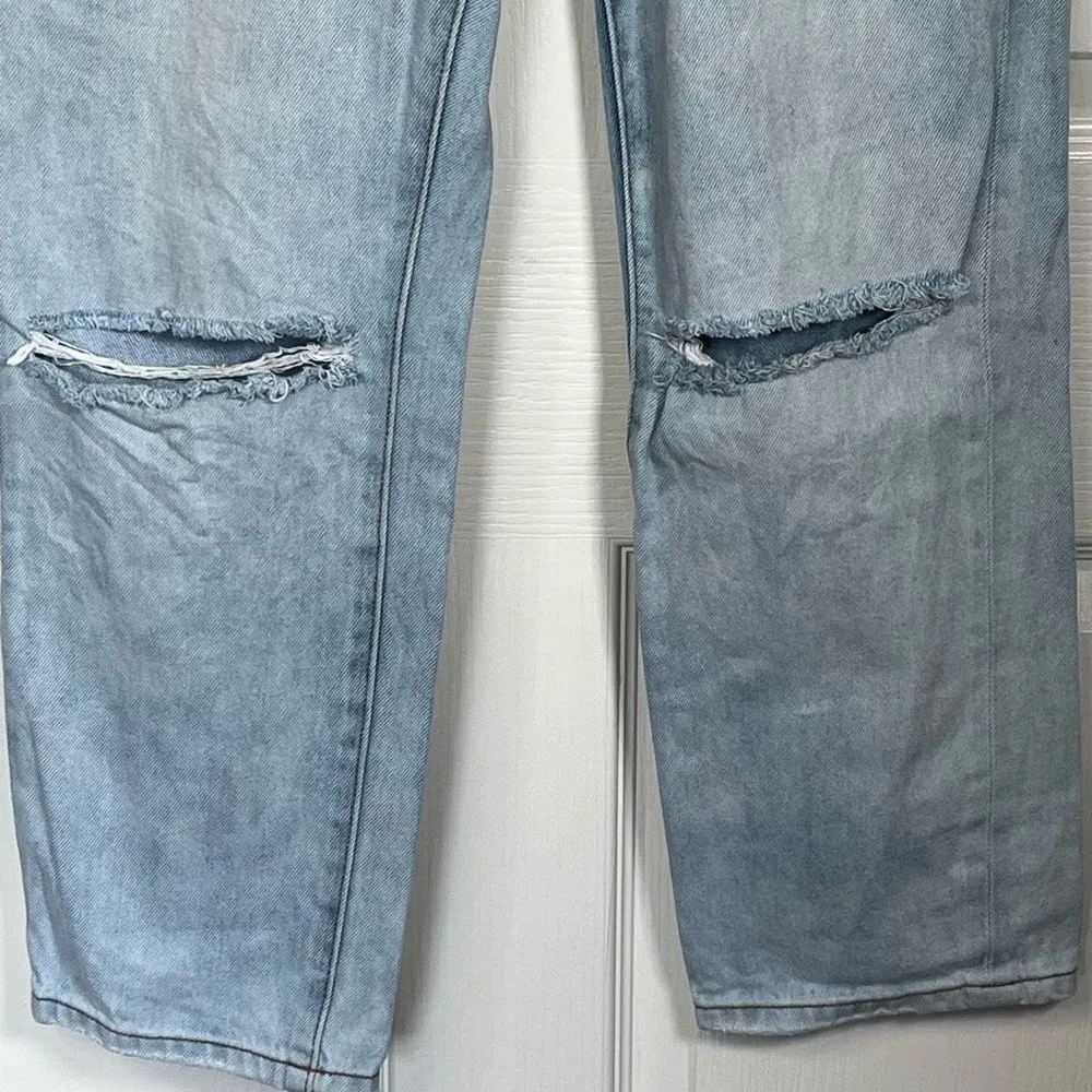 One Teaspoon Truckers Sz 26 Wilde Blue Straight Leg Jeans Torn Knees Distressed - Image 4