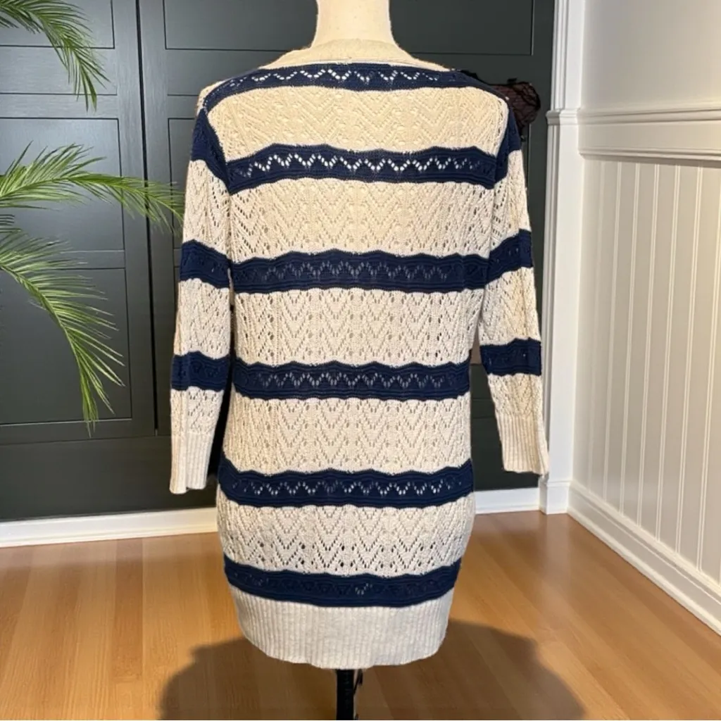 POL Boho Striped Open Knit Cardigan Sweater L Coastal Grandma Festival Layering - Image 3