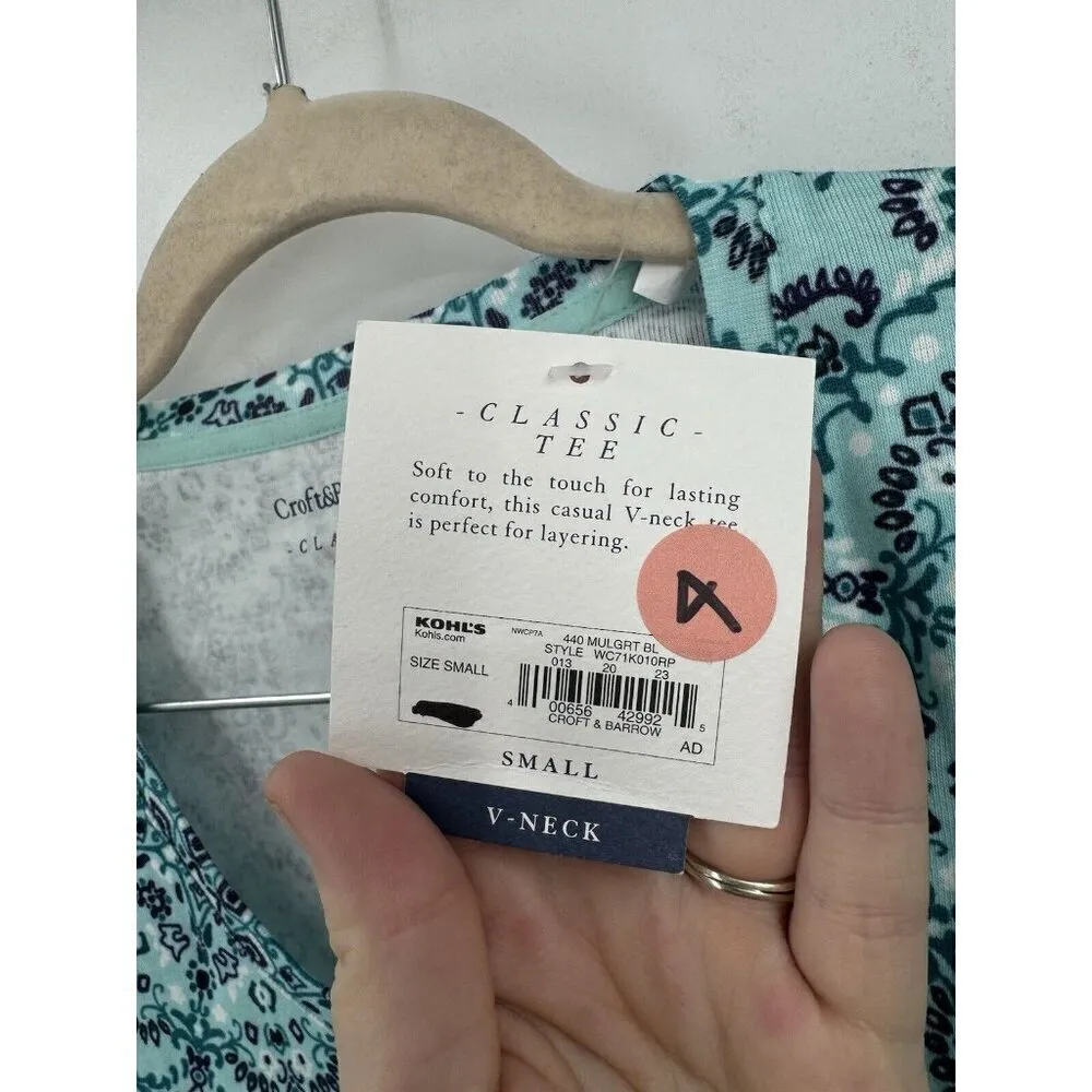 Croft & Borrow The Classic Tee‎ Women Small Blue V Neck Short Sleeve NEW Retro - Image 6