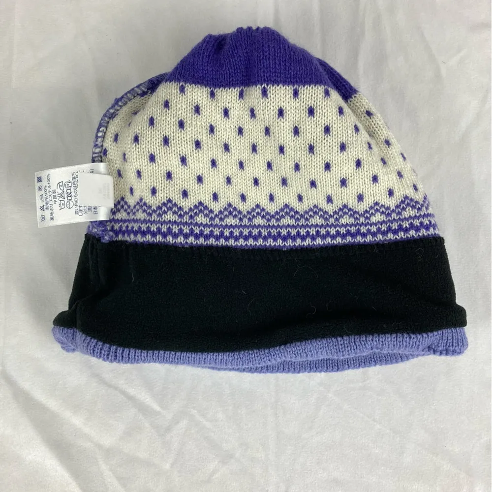 Lands' End Wool Purple Snowflake Fair Isle Knit Beanie w/ Fleece Liner & Tassels - Image 4