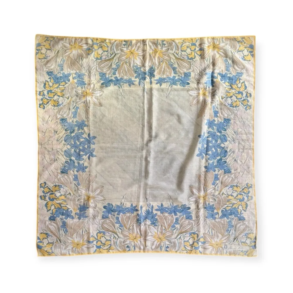 70s Vintage Anne Klein Swiss Dot & Floral Print Cottagecore Cotton Scarf Wrap - Image 3