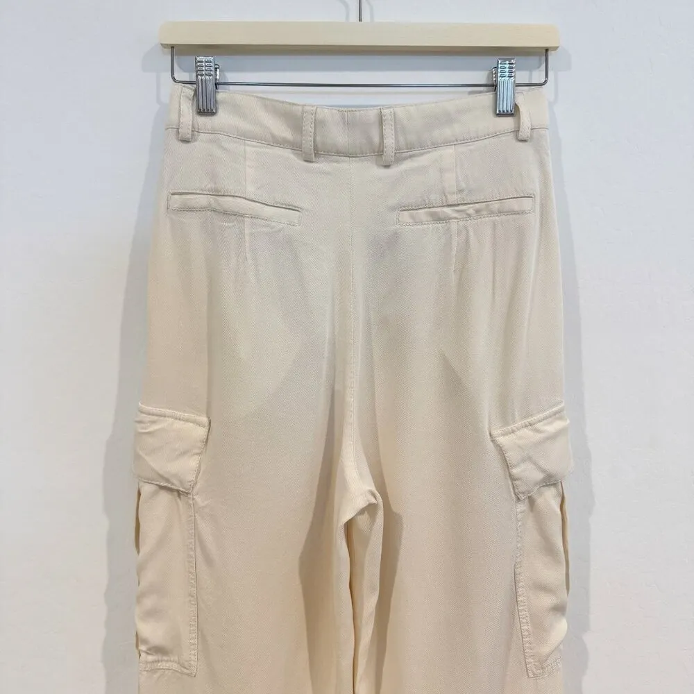 Zara Wide‎ Leg Cargo Trouser Pants in Cream Office Contemporary Work Size Small - Image 7
