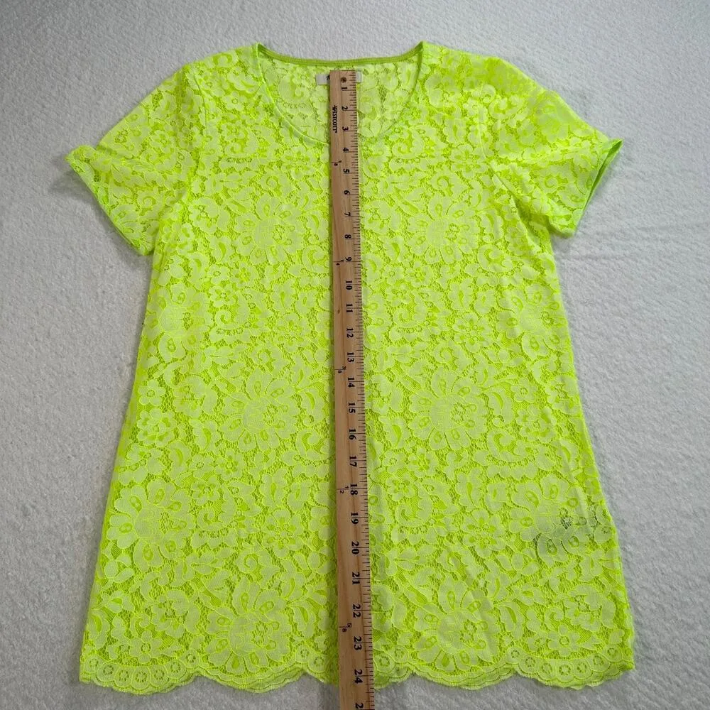 Madewell Neon Green Lace Tunic Top Womens X-Small Short Sleeve Scallop Hem Sheer - Image 5