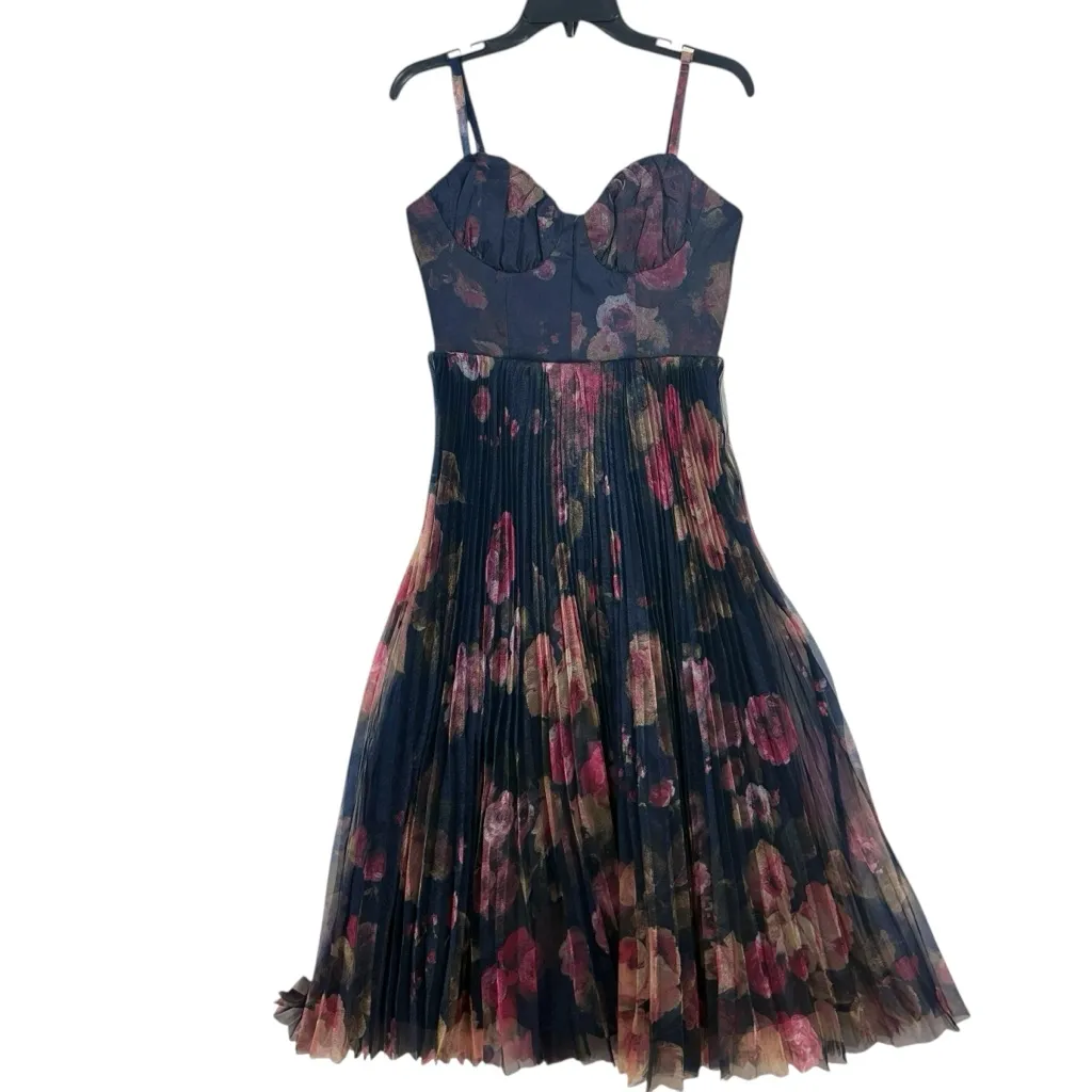 LULUS NWT Women's Blue Alluring Invite Floral Pleated Bustier Midi Dress S - Image 6