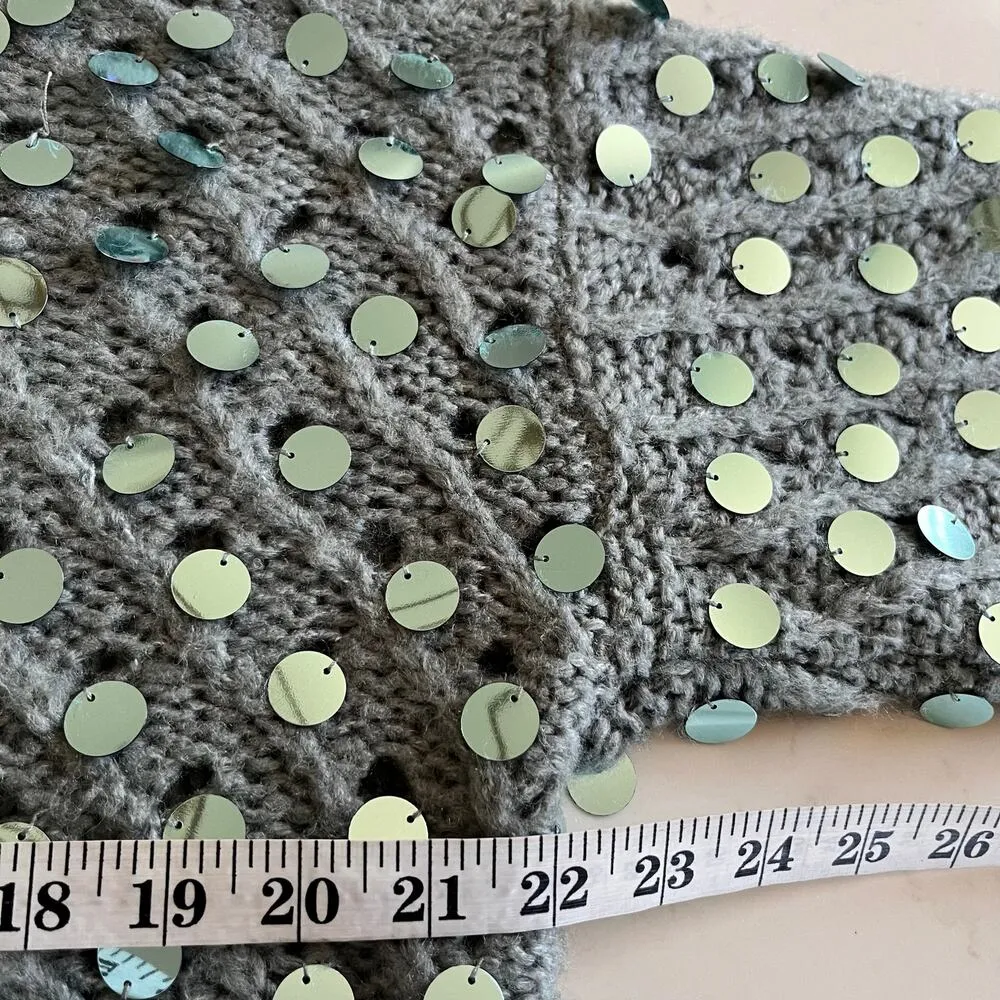 Zara Green Sequined Crewneck Long Sleeve Knit Pullover Sweater Size Large - Image 4