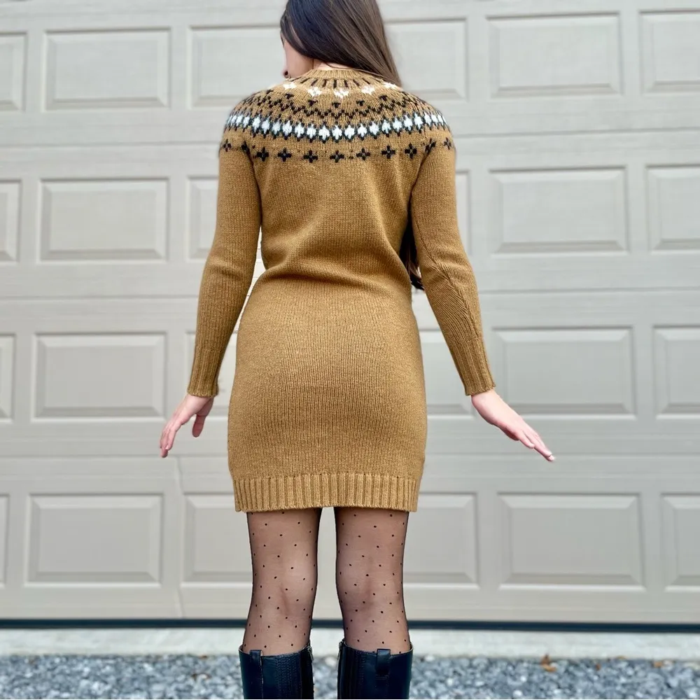 J. Crew Lambswool Knit Embellished Fair Isle Holiday Sweater Mini Dress XS - Image 2