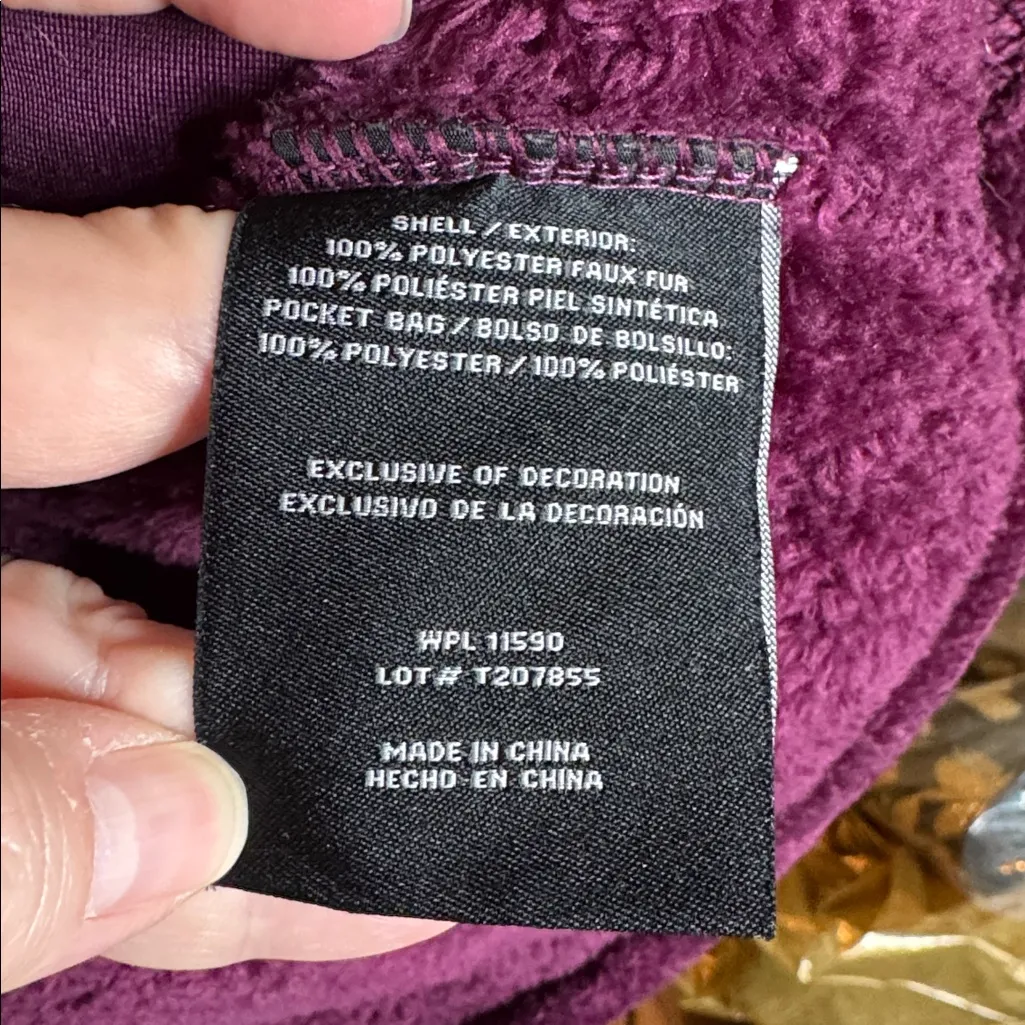 32 Degrees Women's Luxe Fur Hooded Full Zip Sweater Plum Purple Size Small - Image 7