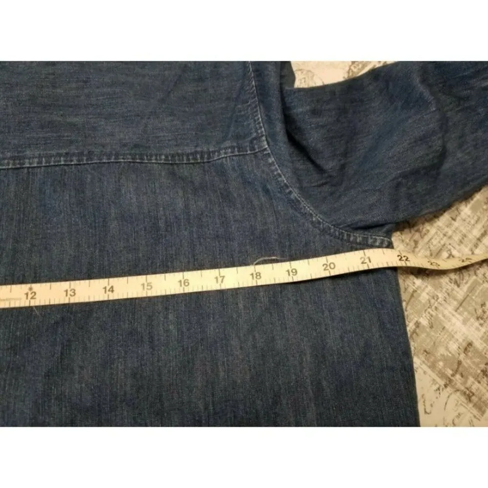 FIELDGEAR Womens Blue Denim Button Up Shirt Winter Christmas Theme Appliqués SzM Size M - Image 7