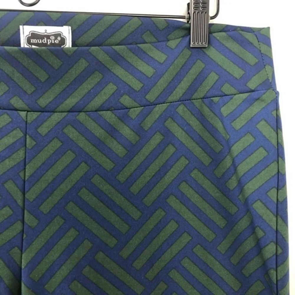 Mud Pie Navy Green Printed Leggings Large - Image 3