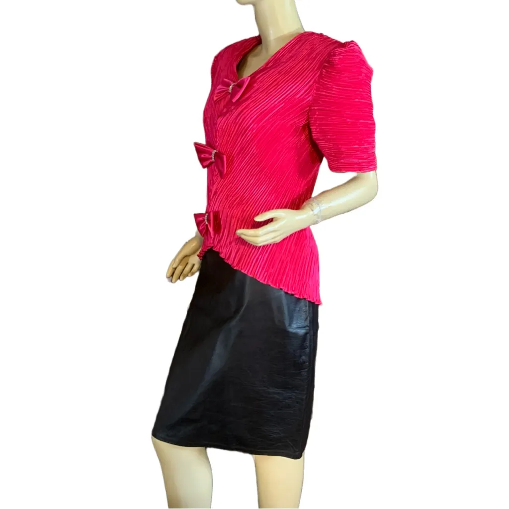 VINTAGE 1980'S KAREN LAWRENCE BY MATTHEW FUCHSIA PINK BOW ACCENT BLOUSE (12) - Image 10