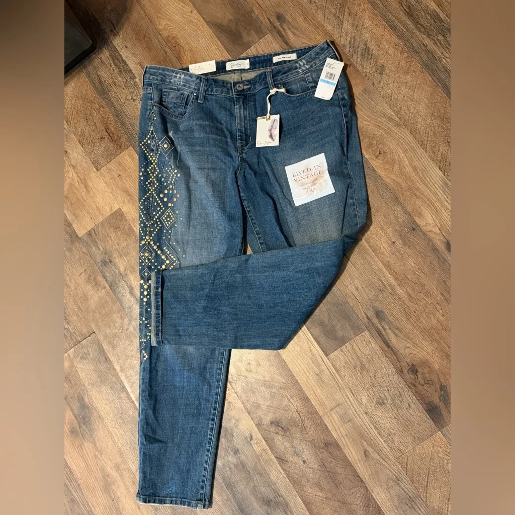 Jessica Simpson Mika Best Friend High rise Skinny Distressed Embellished Size 31 - Image 6