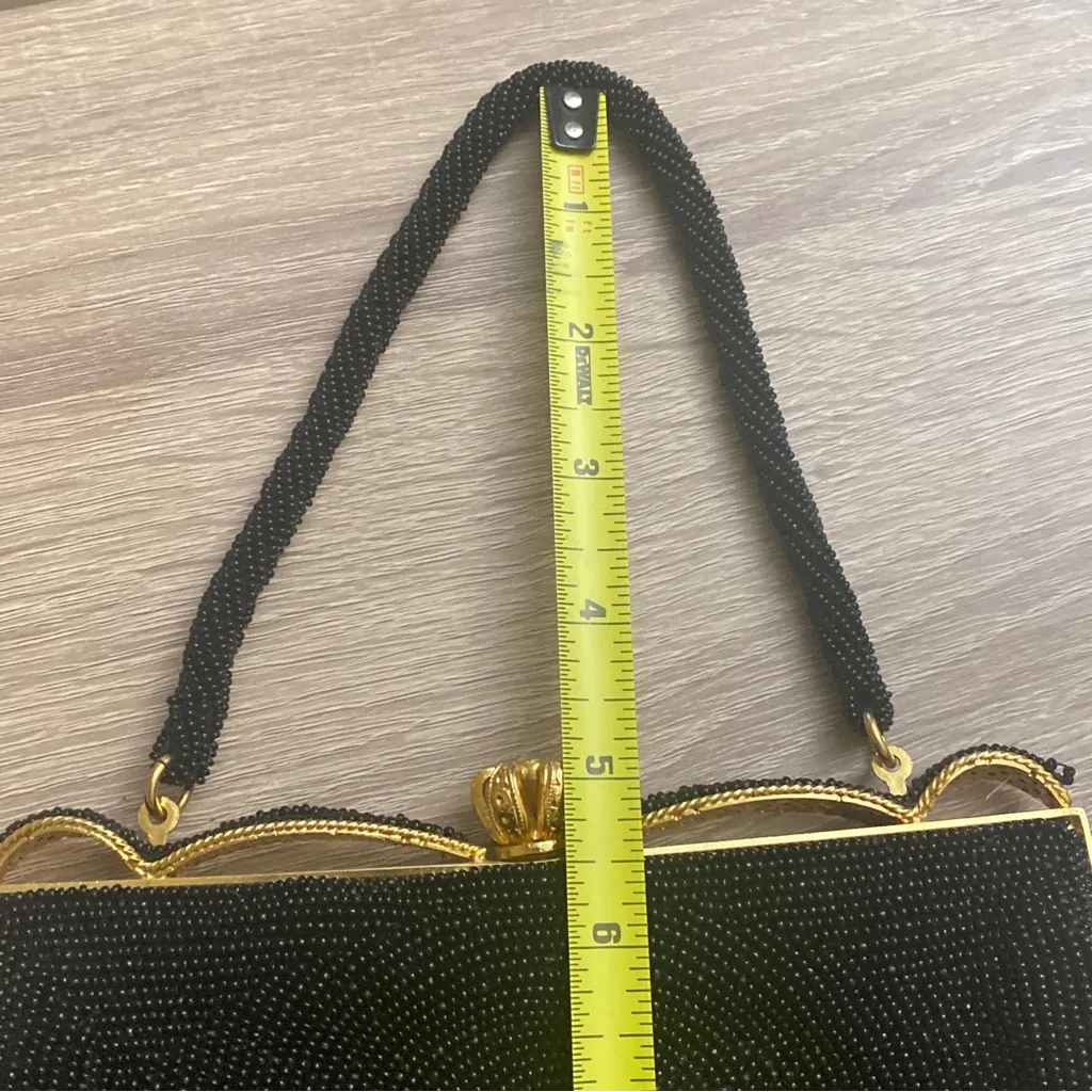 Vintage DeLill Black Beaded Evening Bag Gold Crown Clasp Luxury Elegant Glam - Image 14