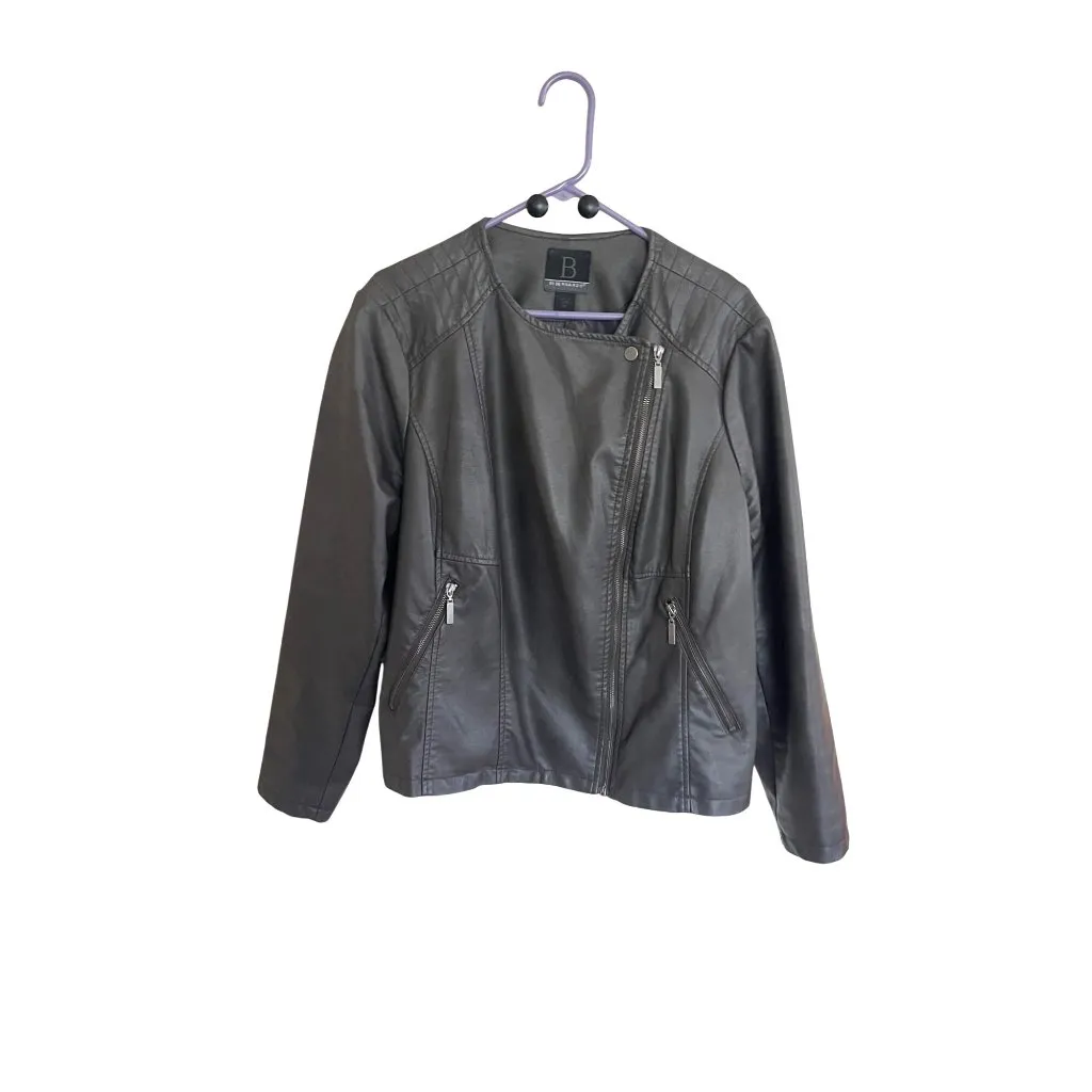 Bernardo Women's Gray Faux Leather Moto Jacket Zipper Pockets Size 1X Fits XL 14 - Image 5
