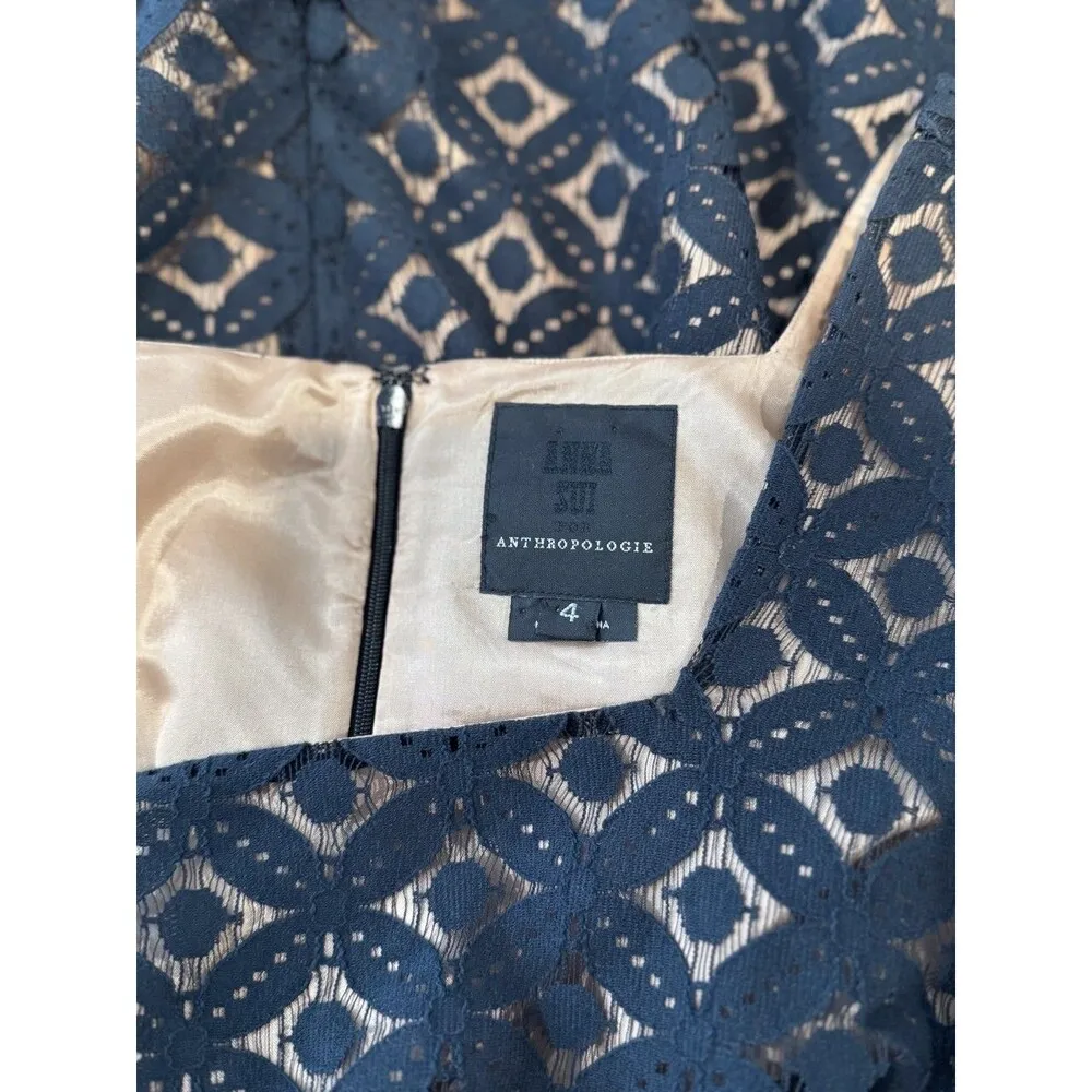 Anthropologie Anna Sui Womens Dress Black Corby Square Neck Mini Overlay Size 4 - Image 3