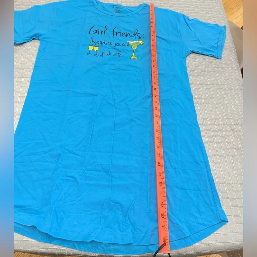 Witty Girls Blue Graphic Sleep Shirt “Girlfriends Drink With” One Size Size XL - Image 4