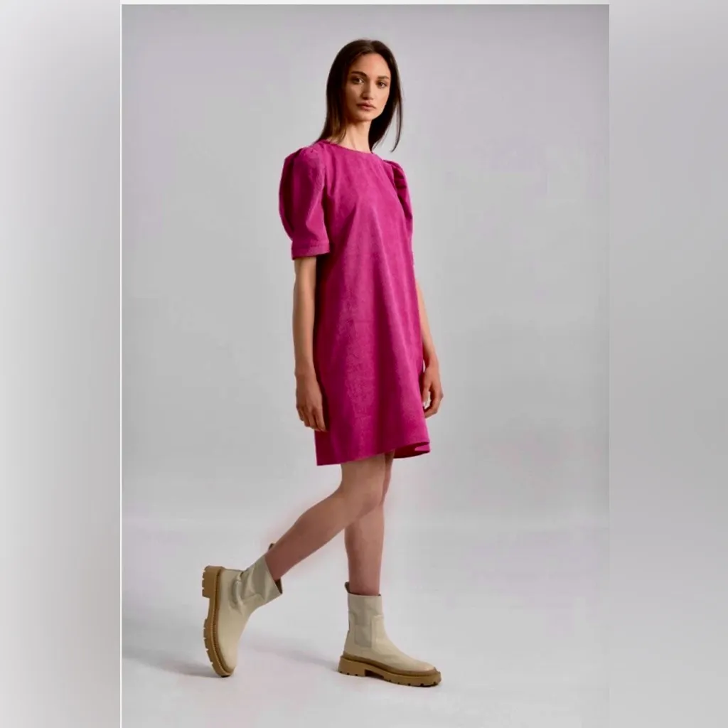 Molly Bracken Puff Sleeve Corduroy Shift Dress In Raspberry Size XS - Image 7