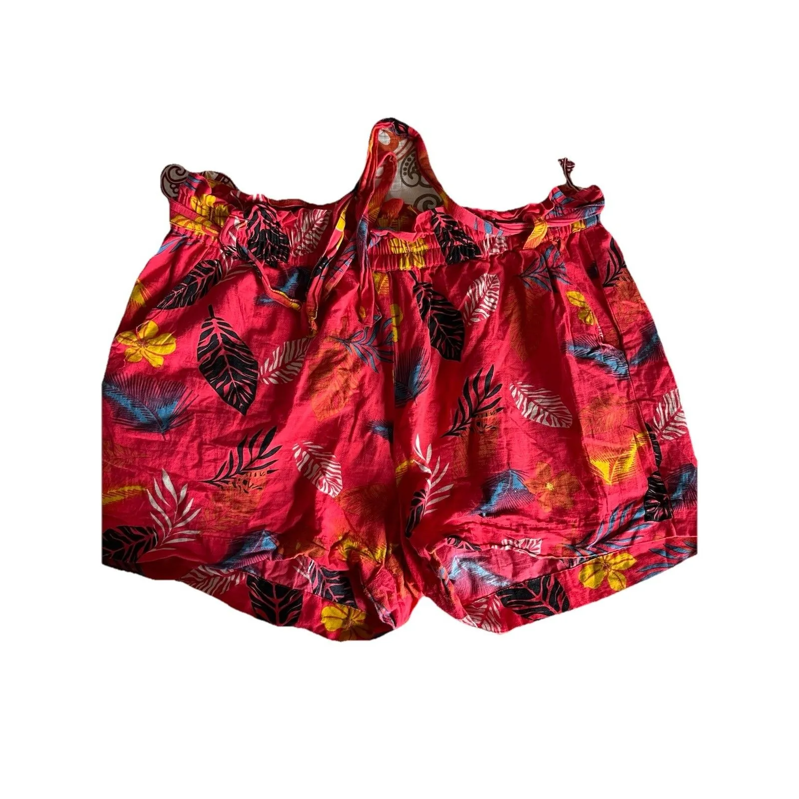 Liz Banks Red Tropical Print Cotton Shorts Size 3x Paper Bag Waist - Image 2