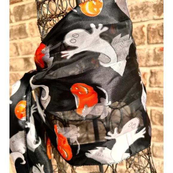Halloween Scarf Black Gray Cat Ghosts Jack O Lantern Festive Spooky Deco… - Image 2