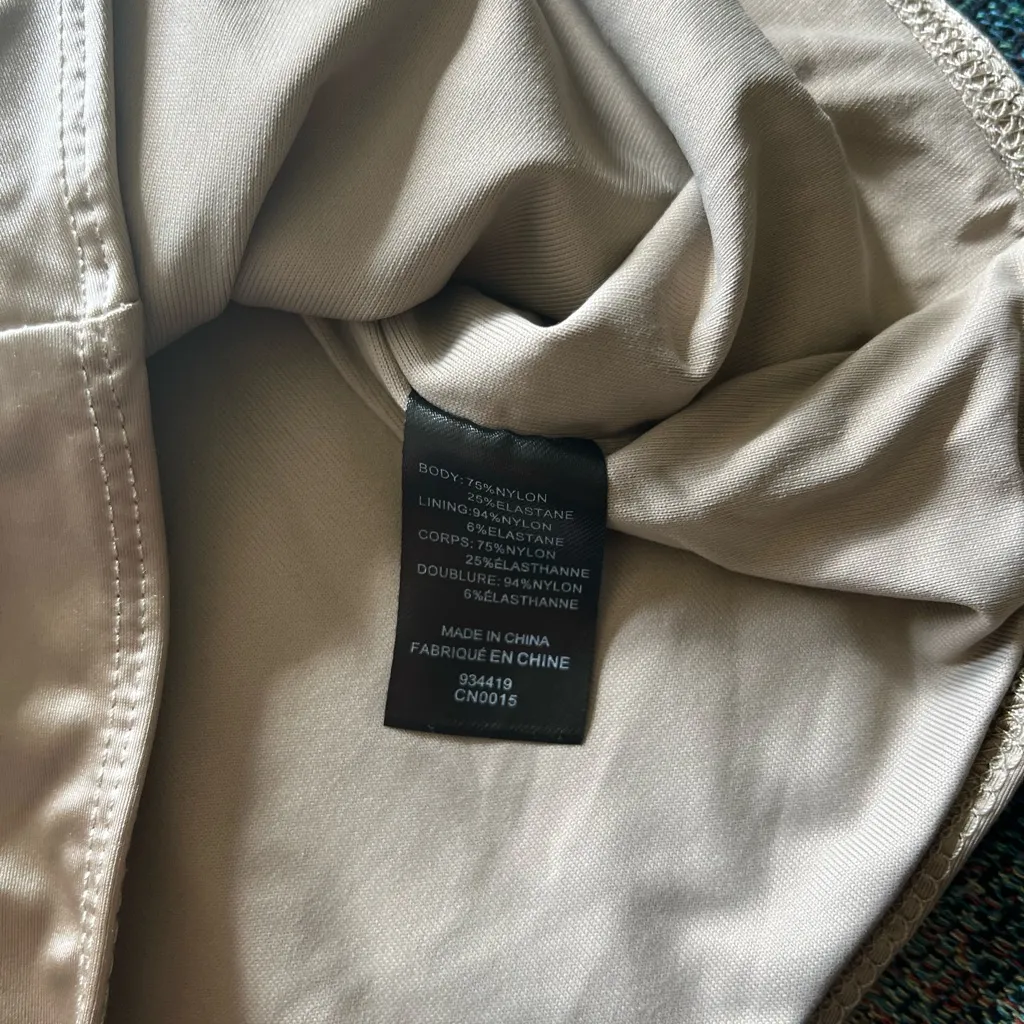 House of Harlow 1960 Taupe Silky Long‑Sleeve Bodysuit S High‑Neck Stretch Luxury Tan - Image 14