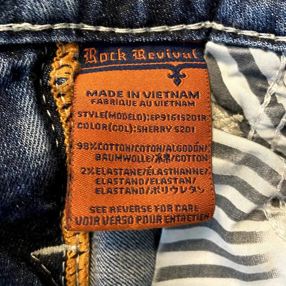 Rock Revival Sherry Skinny Jeans Embellished Hem Cut Off Medium Wash 26"x27" - Image 5