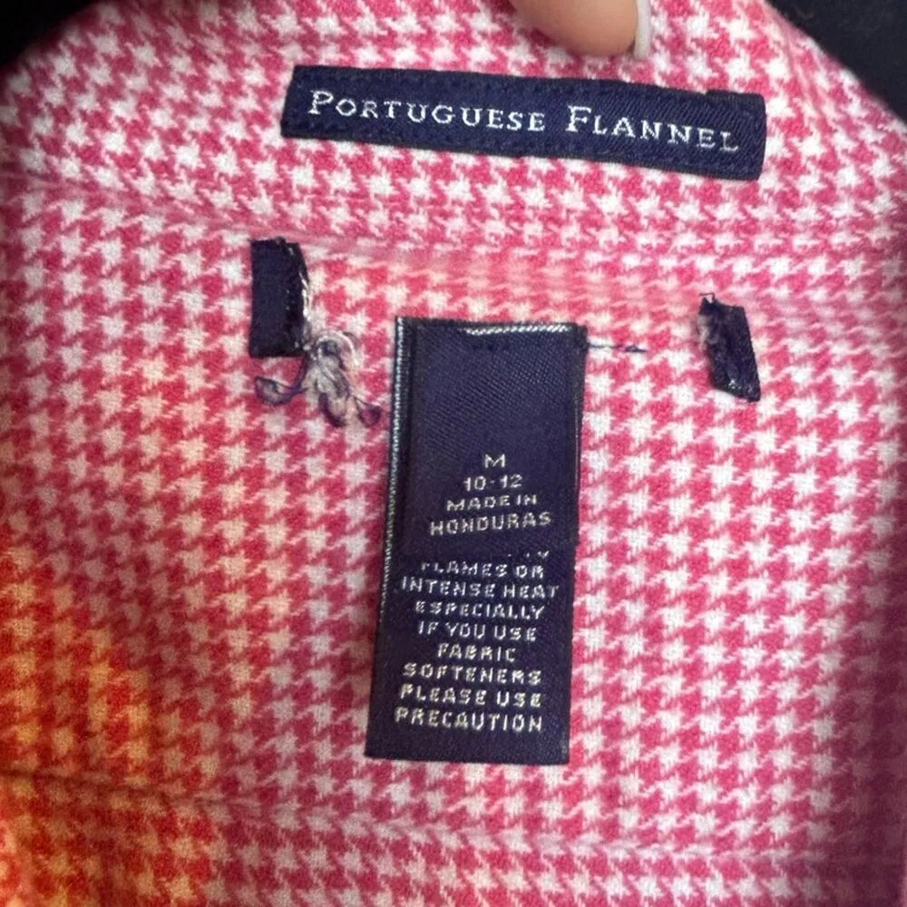 Portuguese Flannel Red White Houndstooth Long Sleeve Button Up Blouse Medium M - Image 4