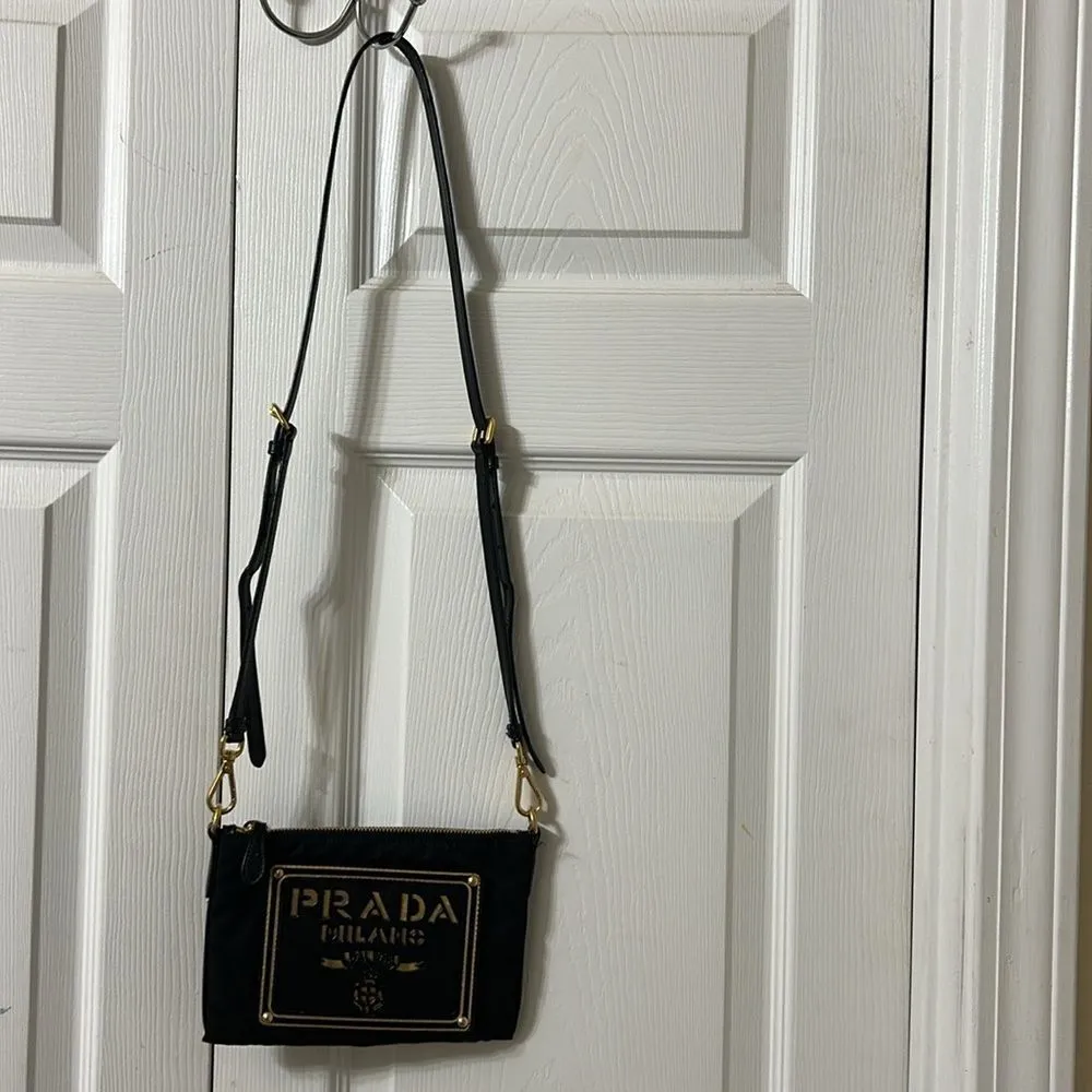 Authentic Black Prada Nylon/Leather Crossbody Bag - Image 4