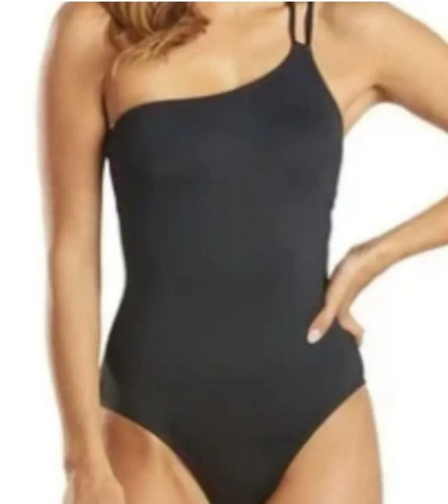 La Blanca Swimsuit Size 8 Black Goddess One Shoulder Strappy Back NWT Swim Beach - Image 3