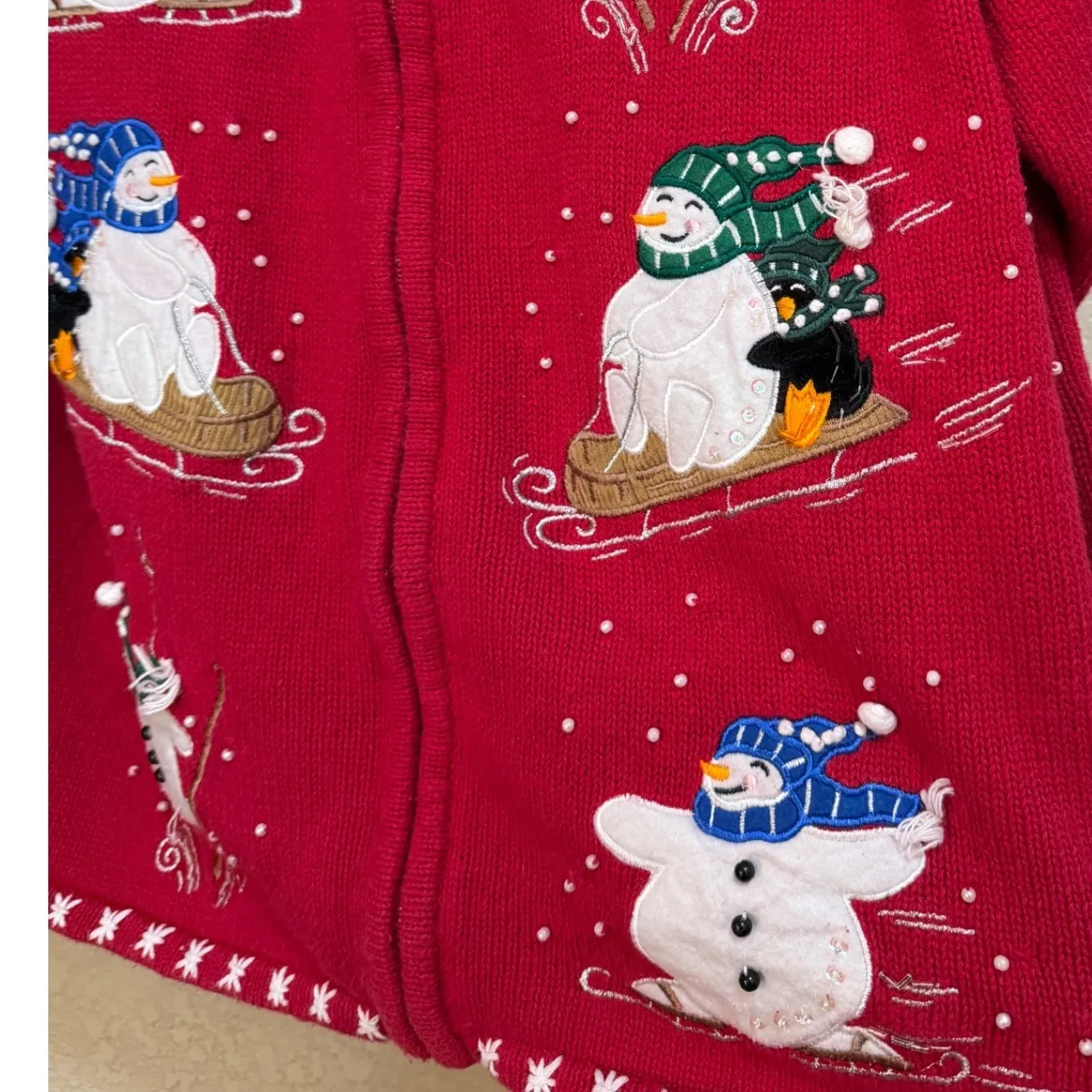 Tiara International Christmas Collection 2004 Red Snowman Sweater Cardigan M - Image 2