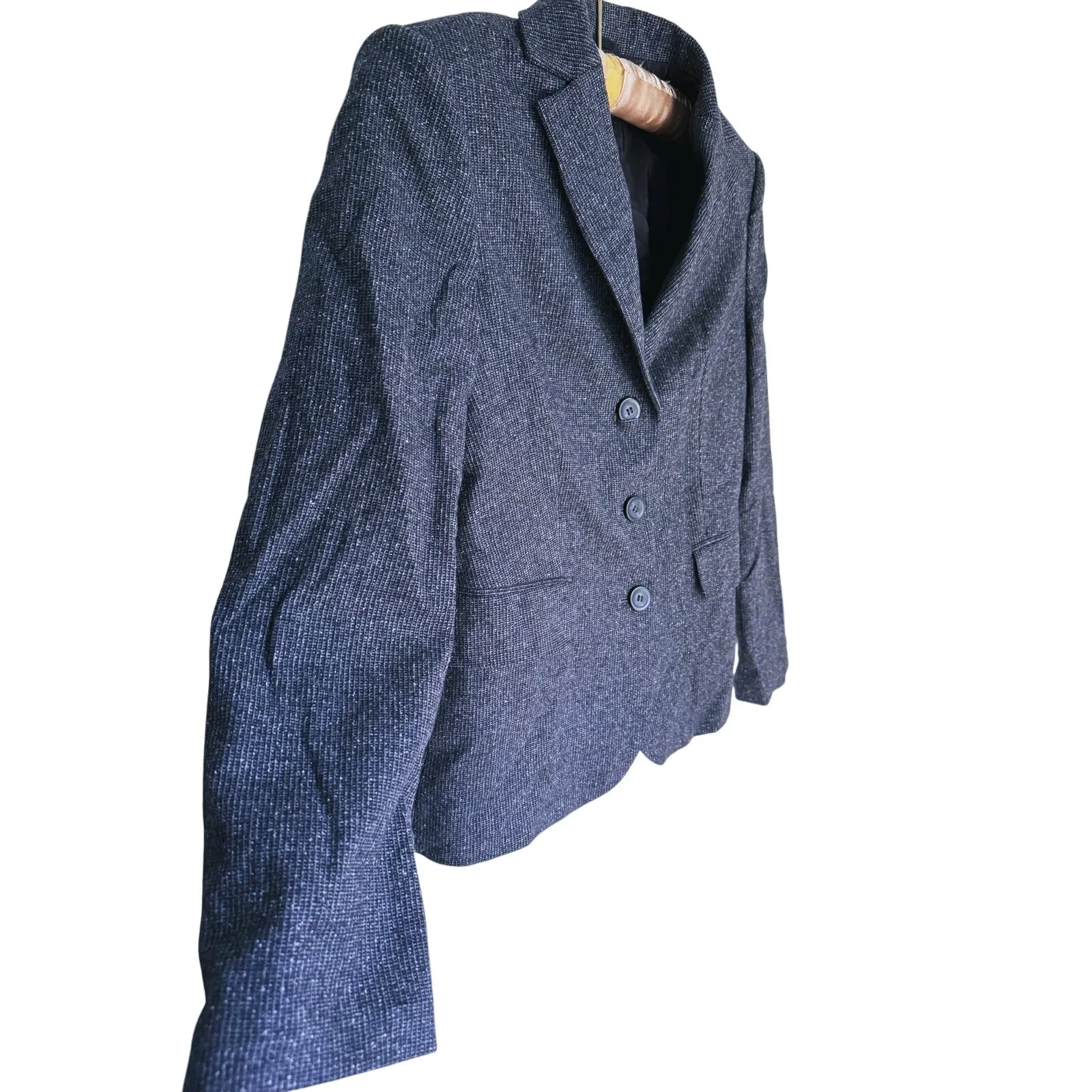 Benetton Womens Academia Wool Blazer Jacket Small Gray Preppy Career Workwear - Image 6