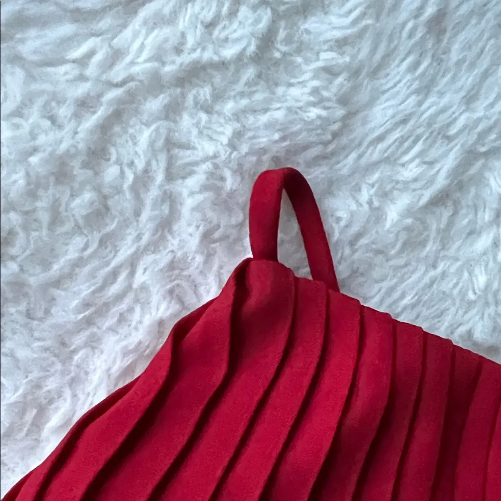 Zara Red Pleated Jumpsuit Medium Christmas Holidays - Image 4