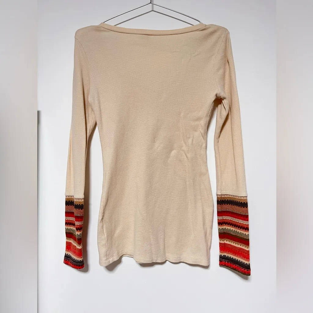 Waffle boho crochet long sleeve v neck top size small - Image 3