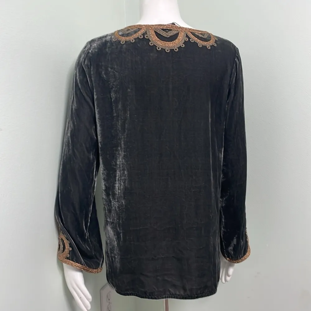 Calypso St. Barth Gray Velvet Tunic with Gold Embroidery Small - Image 8