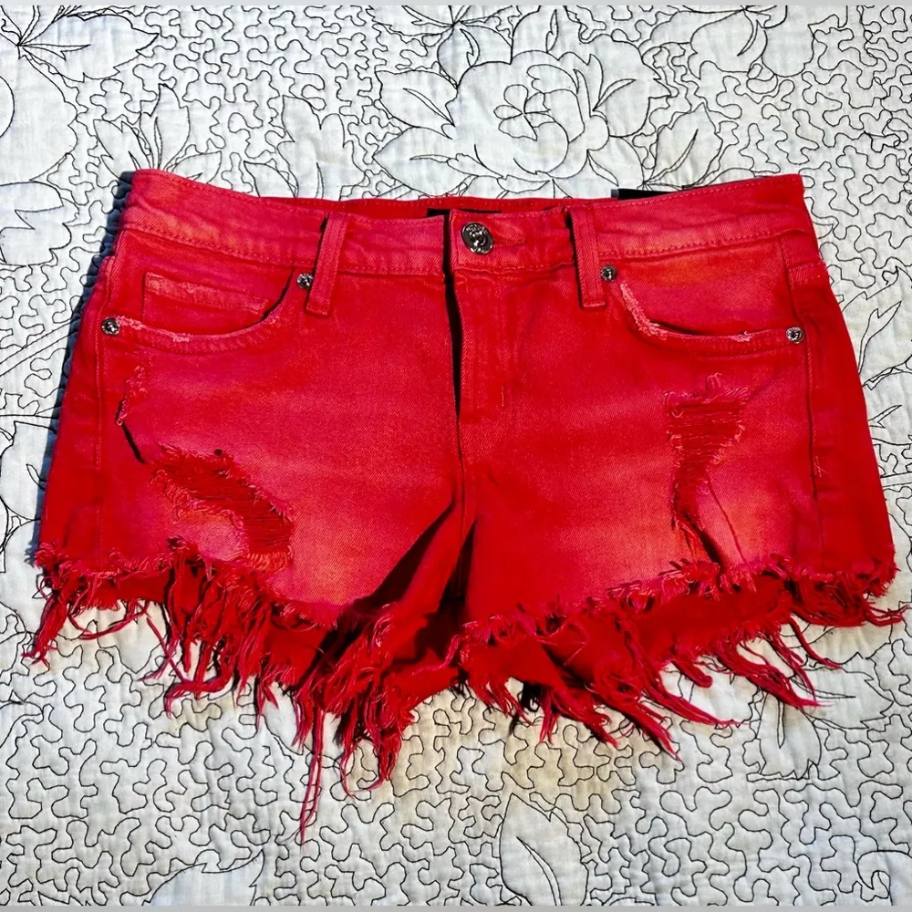 HUDSON  Kenzie Distressed Red Denim Jean Shorts Women’s Sz 25 - Image 10