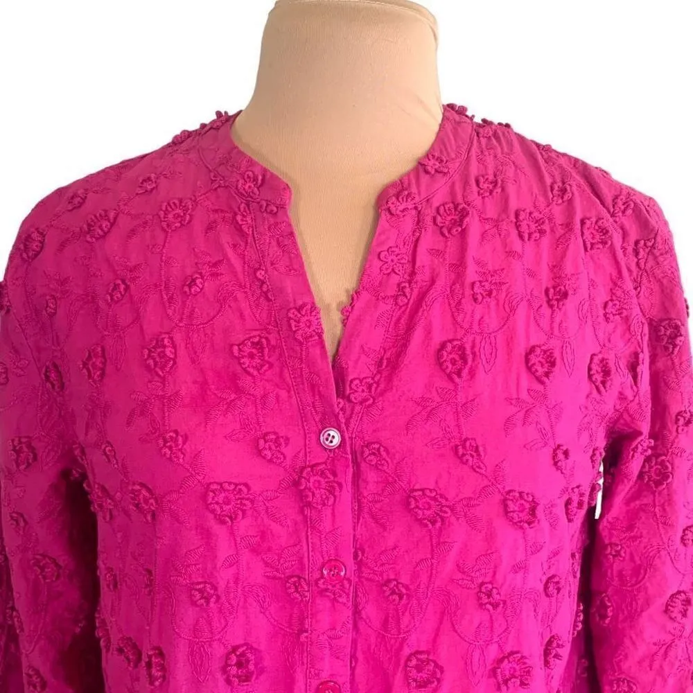 Soft Surroundings Sunny Day Blouse Magenta 3D Flower Detail V-neck Peasant Top - Image 4