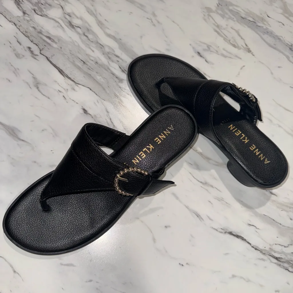 Anne Klein Black Sandals with Silver Buckle - Image 2