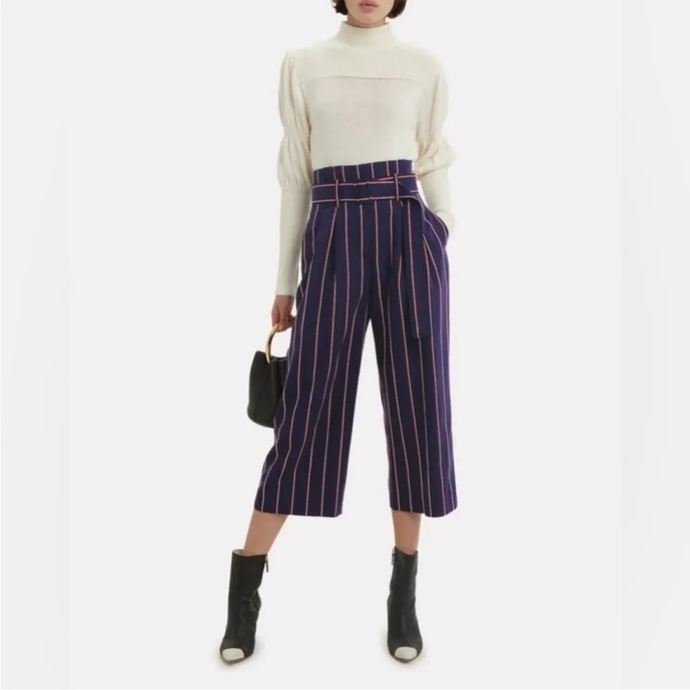 Derek Lam 10 Crosby Blue Navy Striped Satin Culottes Pants Size 00 - Image 10