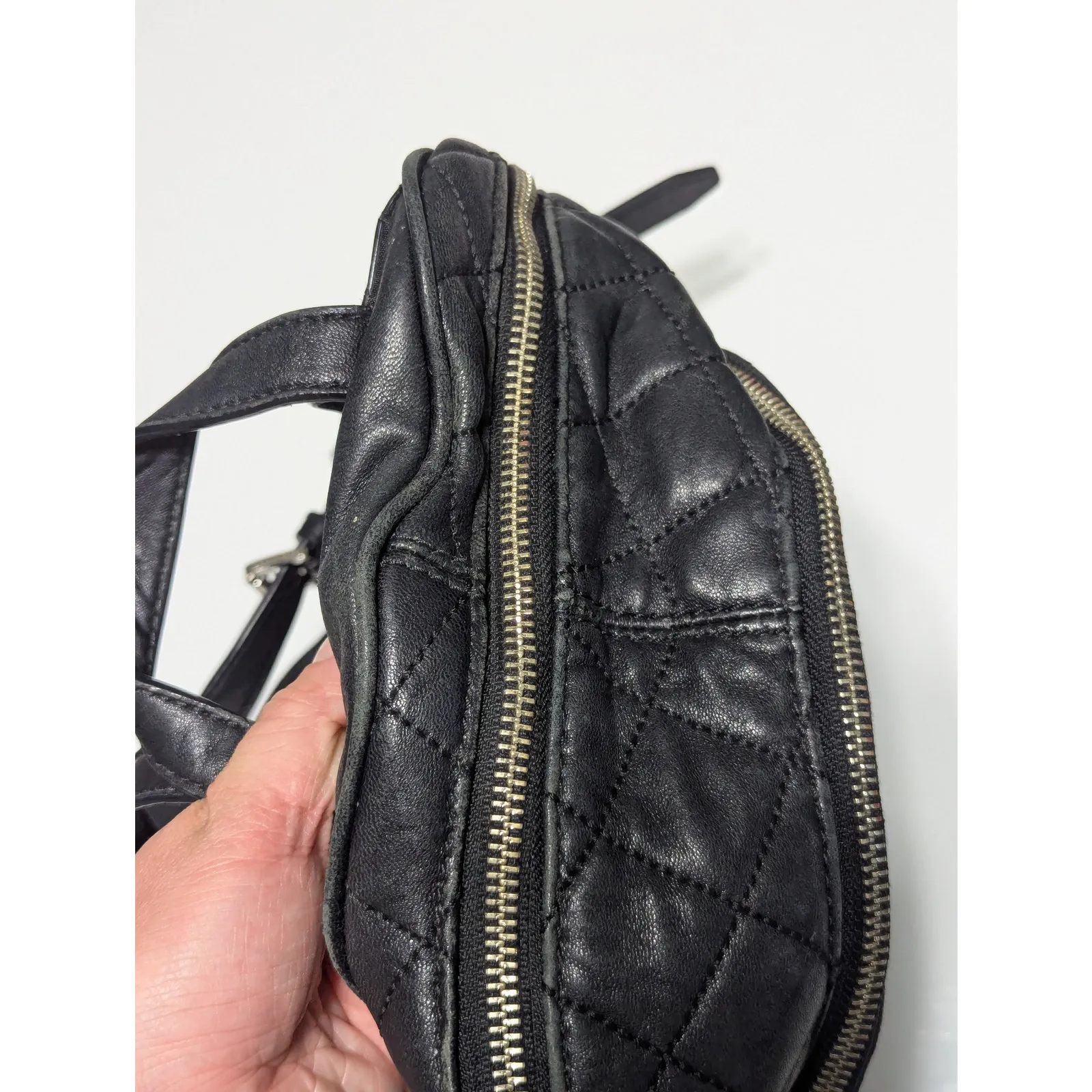 Michael Kors Rhea Medium Quilted Leather Backpack Black Rabbit Fur Womens Glam - Image 6