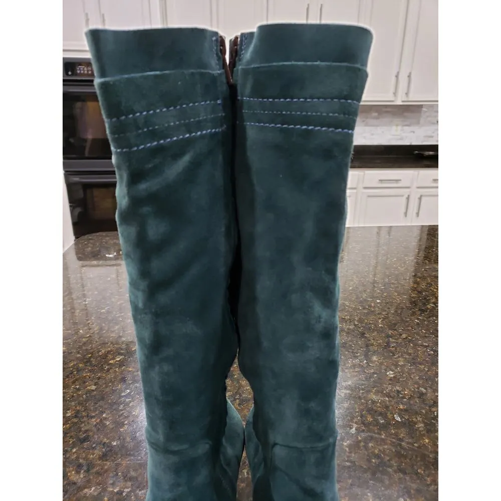 Charles David  Boots Womens Size 38 Green Suede Leather Block Heel Pull On - Image 9