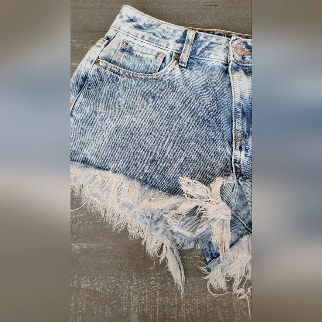 P A C S U N Hi-Rise Festival Acid Wash Raw Hem Jean Shorts Size 24 - Image 12