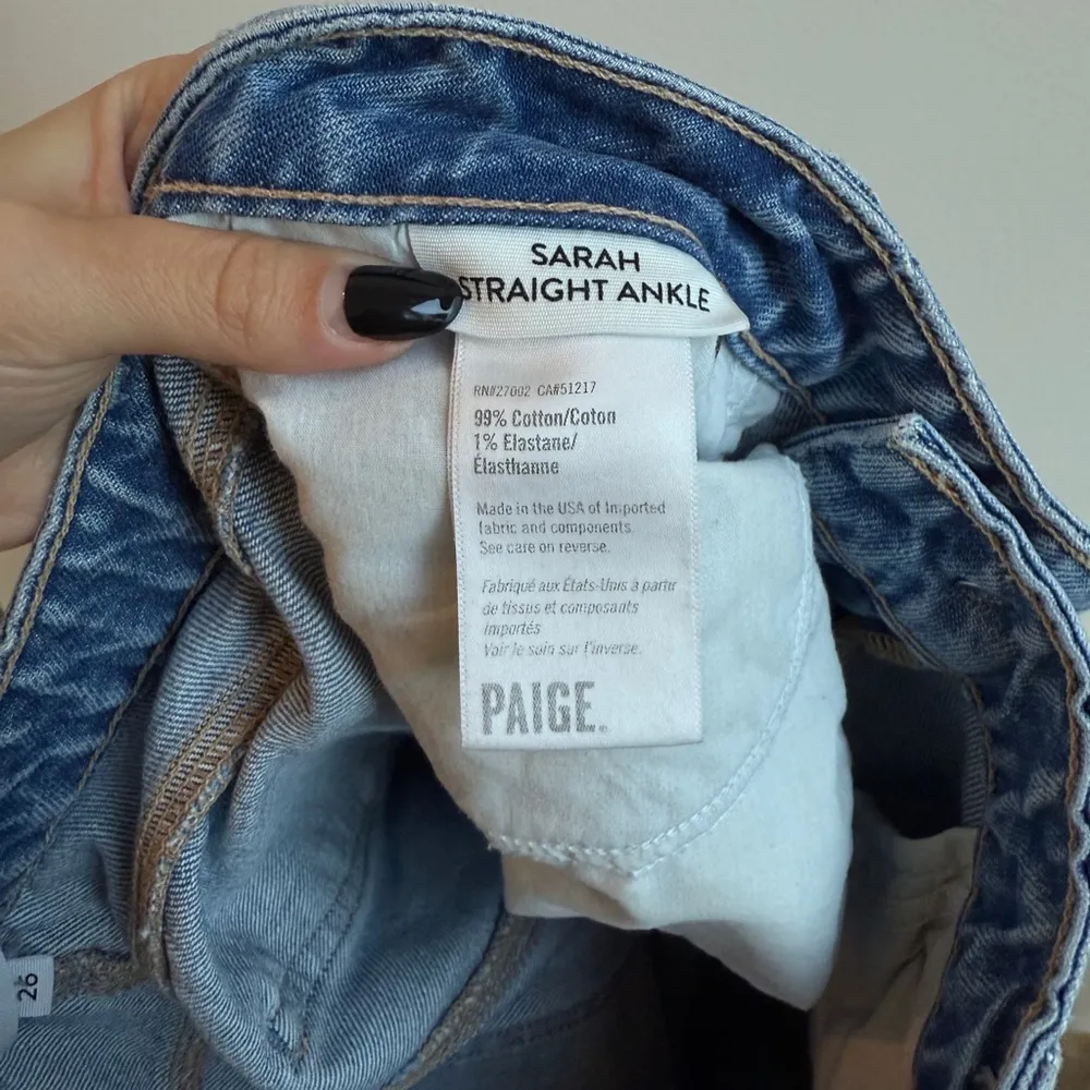 Paige Sarah Straight Ankle Jeans Denim Ripped Jean Blue Cropped Ankle Size 26 - Image 6