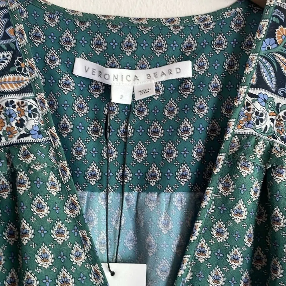 Veronica Beard Mariposa Silk Midi Dress Seagrass Green Multi - Image 4