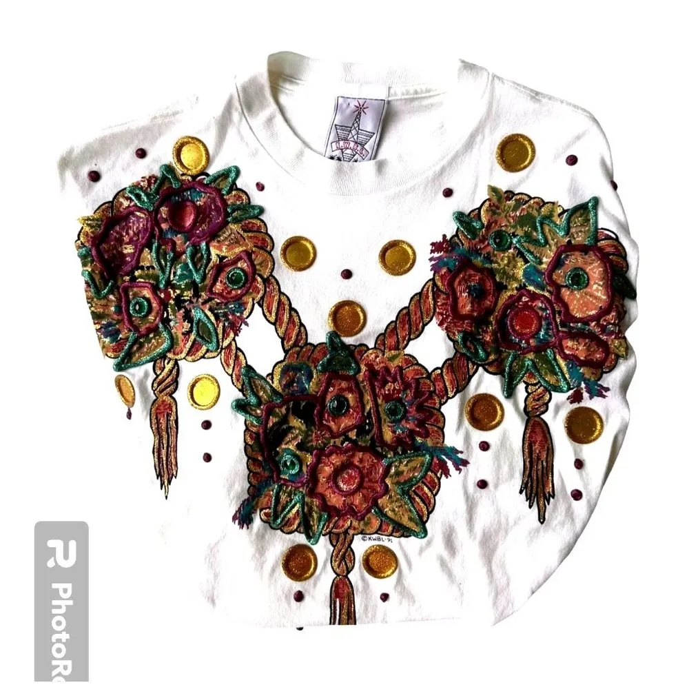 Vintage KWBL Los Angeles 1991 Tee Top One Size T Shirt Tribal Glitter A… - Image 2