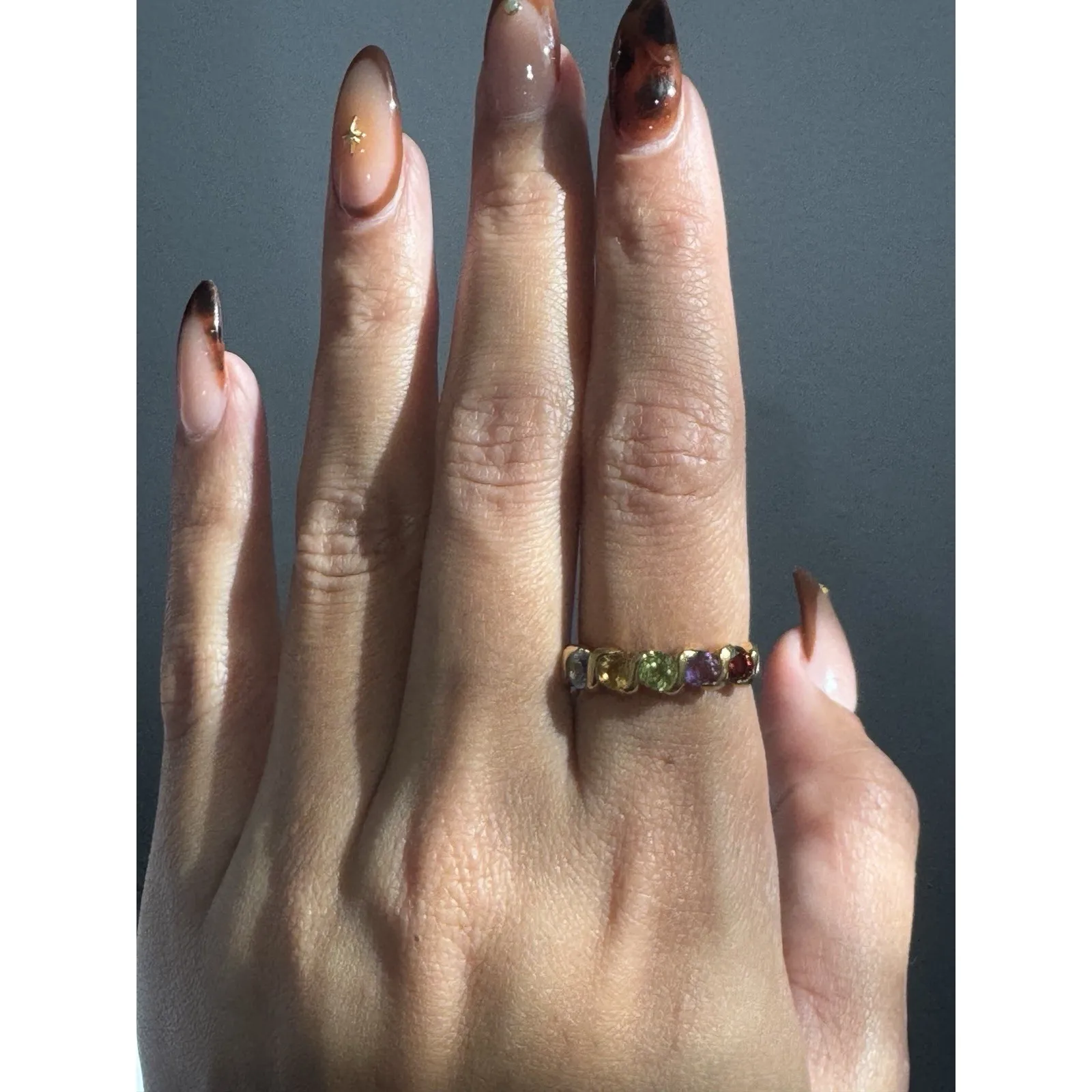 Size 8 Multicolor Multi Round Gemstone Gold Over Sterling Silver‎ 925 Band Ring - Image 3