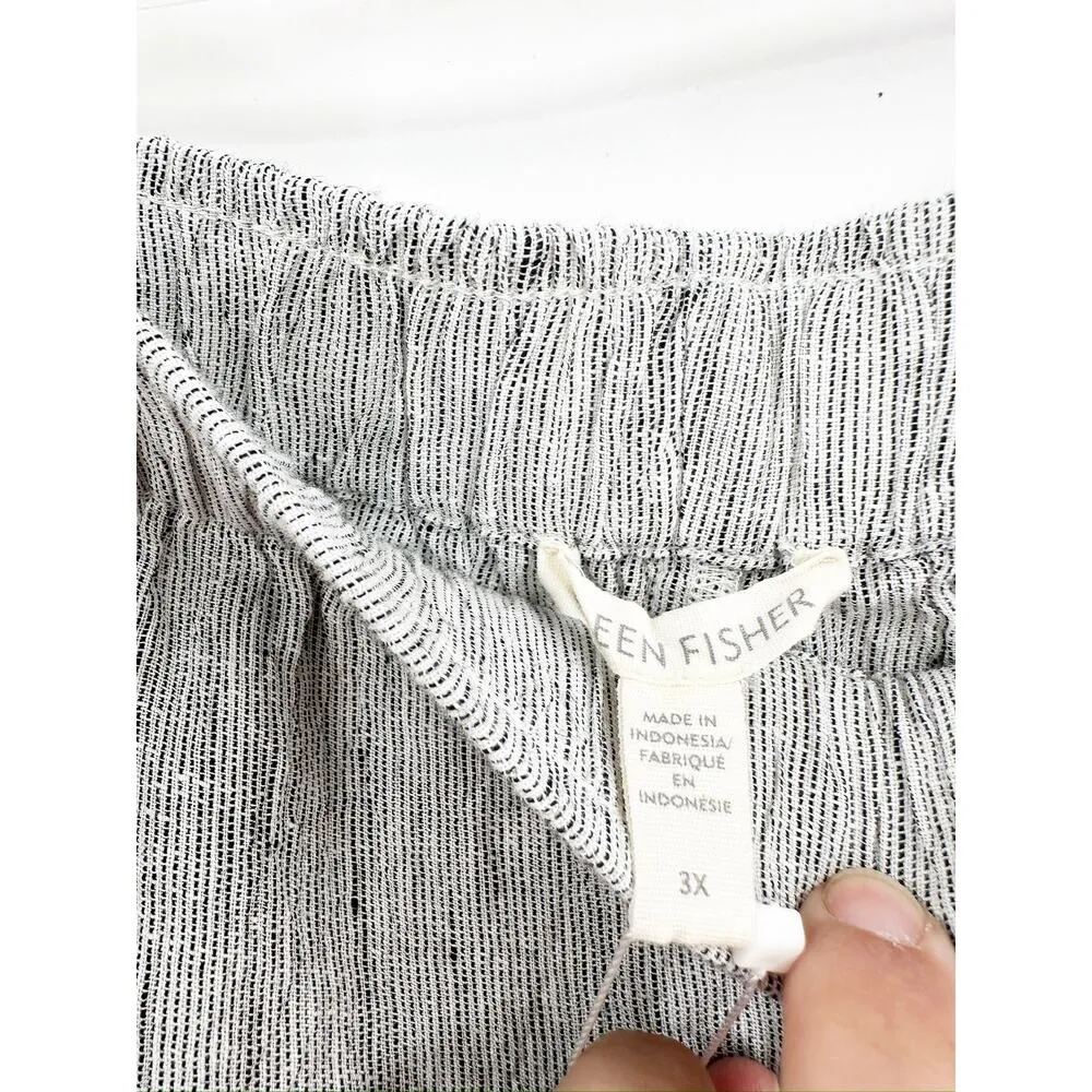 Eileen Fisher Organic Linen Wide Leg Pants White/Black Bio-Linen 3X - Image 4