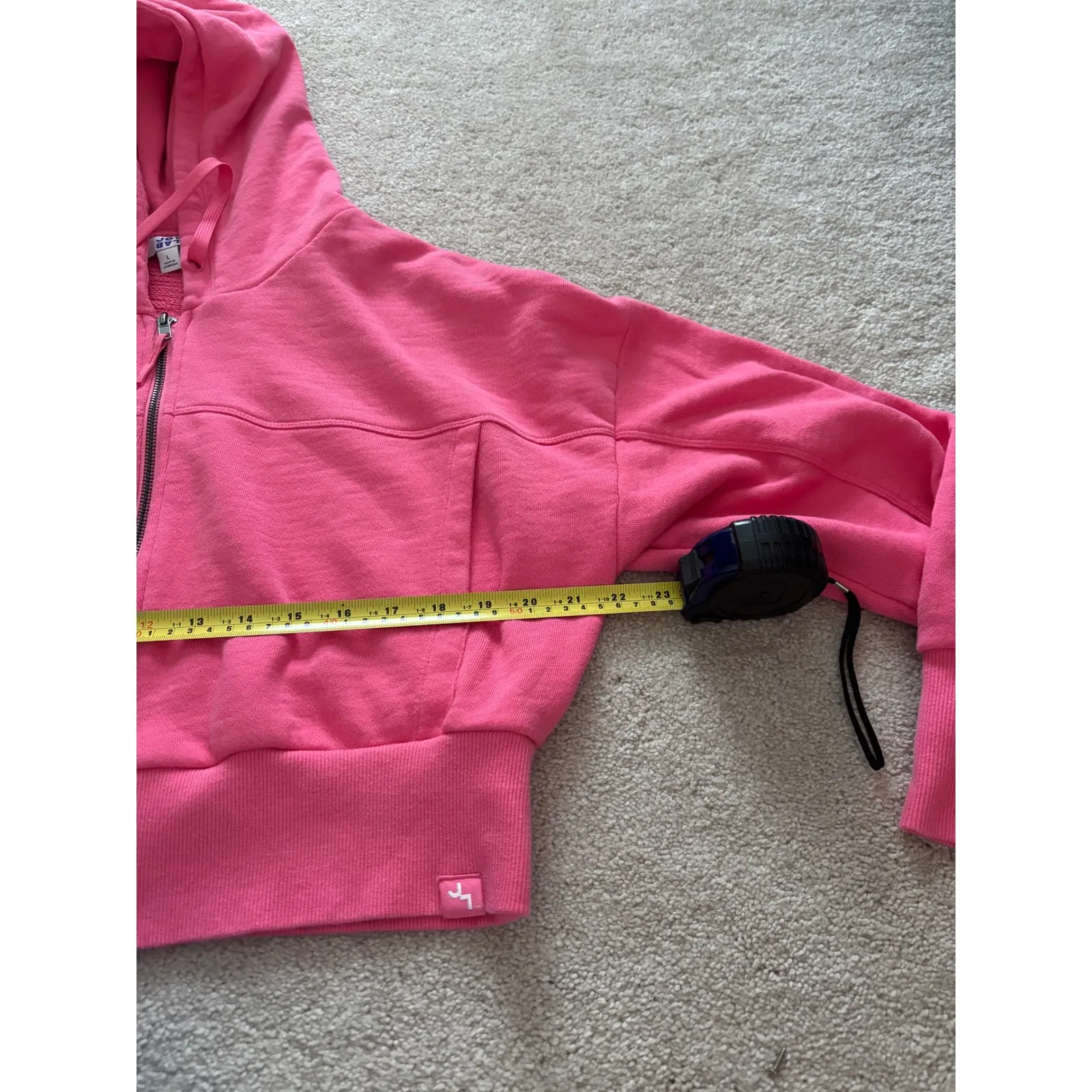 JOYLAB Cropped Full Zip Hoodie Pink Sweatshirt Thumbholes Women's Size L - Image 8