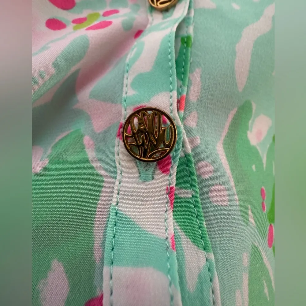 LILLY PULITZER Bailey Sleeveless Silk Top Poolside Blue Beach Walk Size M - Image 3