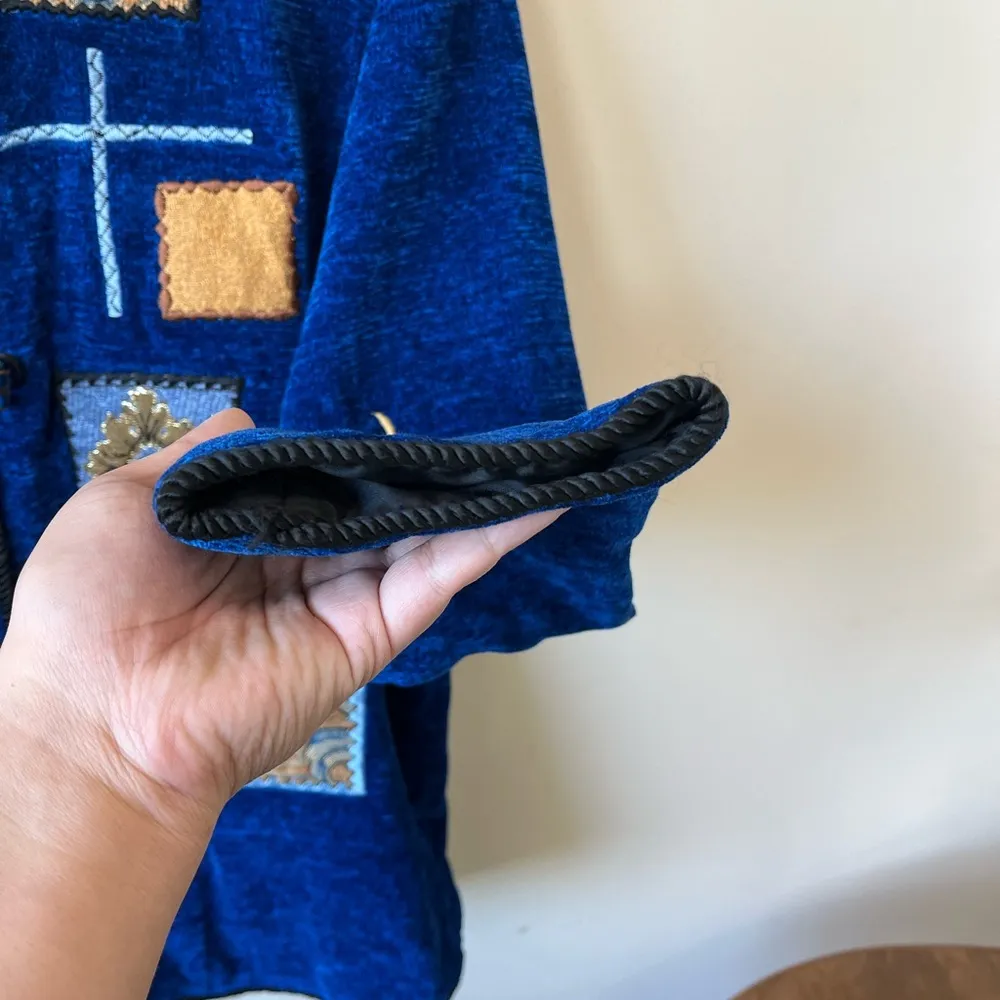 Vintage whimsical patchwork like royal blue cardigan Size M - Image 3
