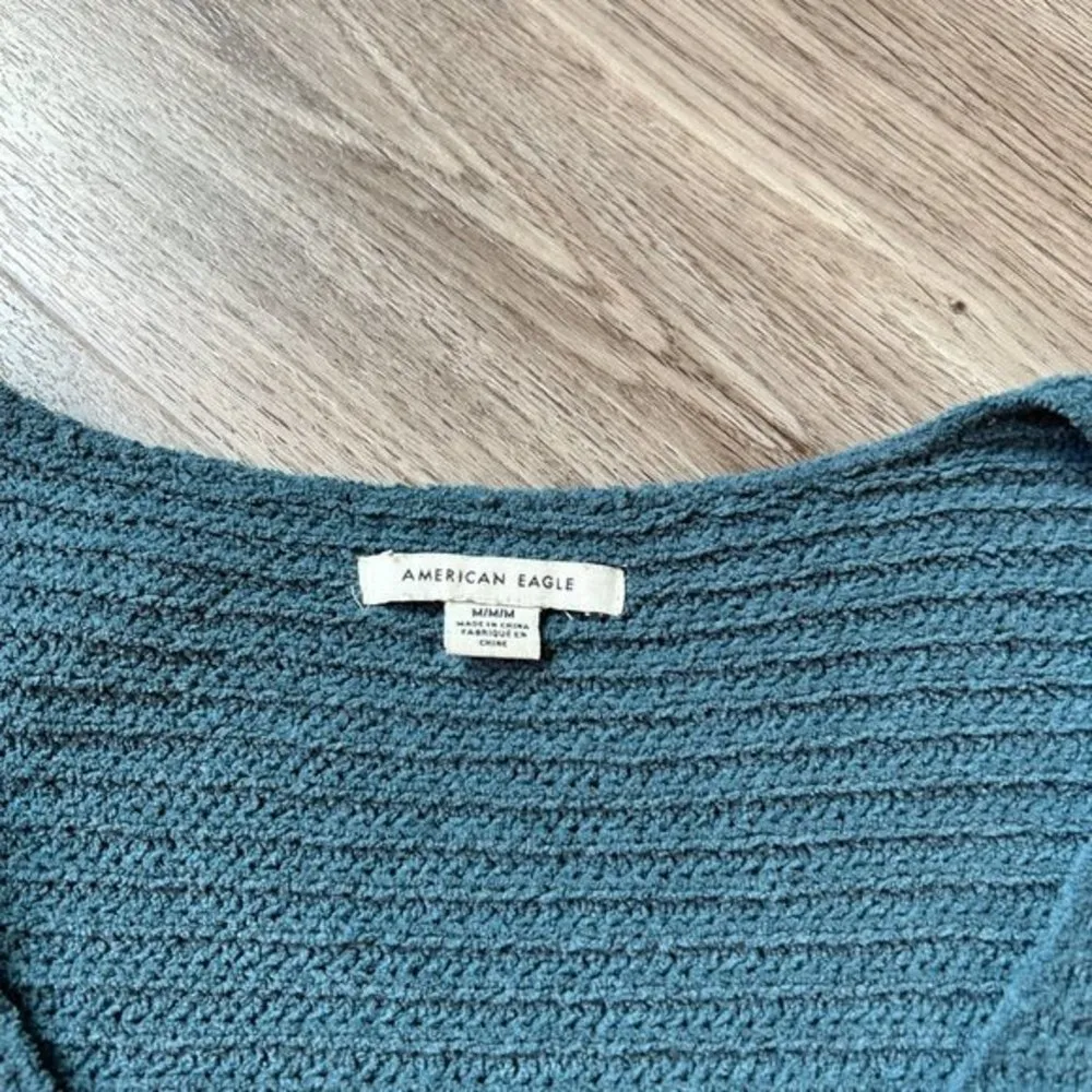 American Eagle Chenille Oversized Chunky V-Neck Sweater Teal Size M - Image 4