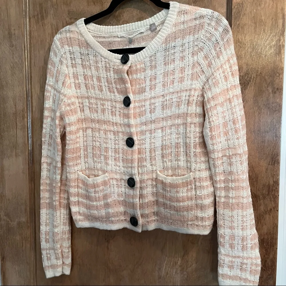 Anthropologie Knitted & Knotted Women’s XSmall Pink Ivory Cardigan Sweater Shirt - Image 7