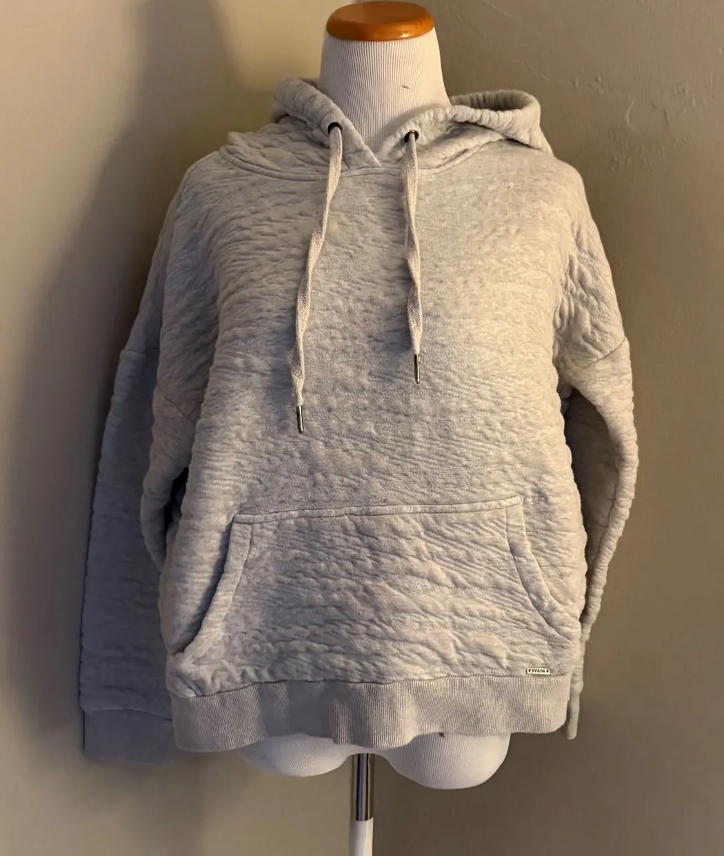 Prana Quilted Textured Hoodie Sweatshirt Organic Cotton Light Grey Size Large - Image 1